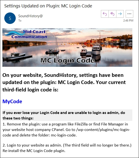 MC Login Code Confirmation Email